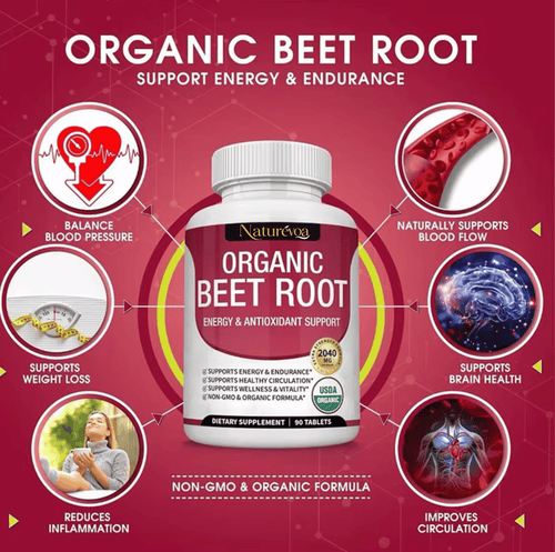 Naturévoa Organic Beet Root Tablets - Pure Inner Glow & Vitality Blend (90 Tablets)