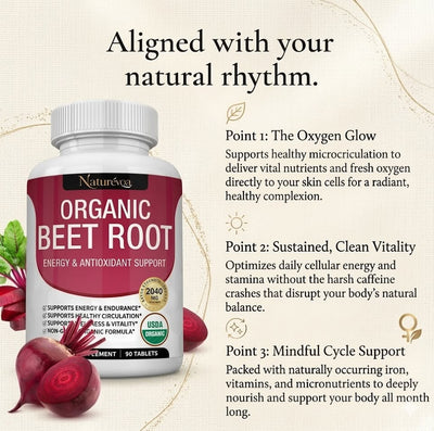 Naturévoa Organic Beet Root Tablets - Pure Inner Glow & Vitality Blend (90 Tablets)