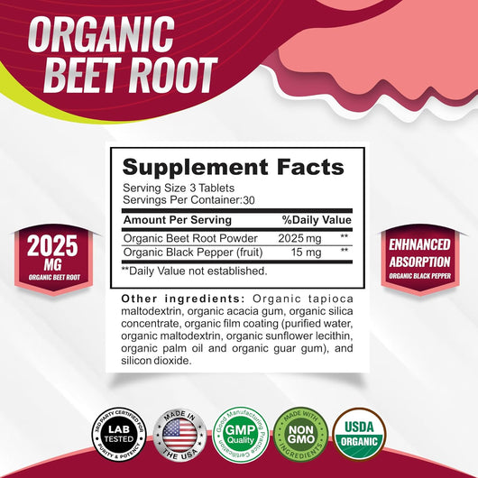 Naturévoa Organic Beet Root Tablets - Pure Inner Glow & Vitality Blend (90 Tablets)