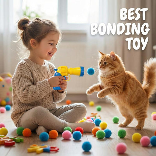 Cat Toy Launchers & 20 Cat Pom Pom Balls