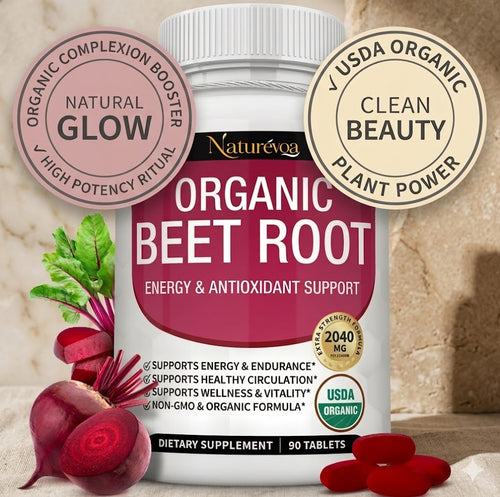 Naturévoa Organic Beet Root Tablets - Pure Inner Glow & Vitality Blend (90 Tablets)